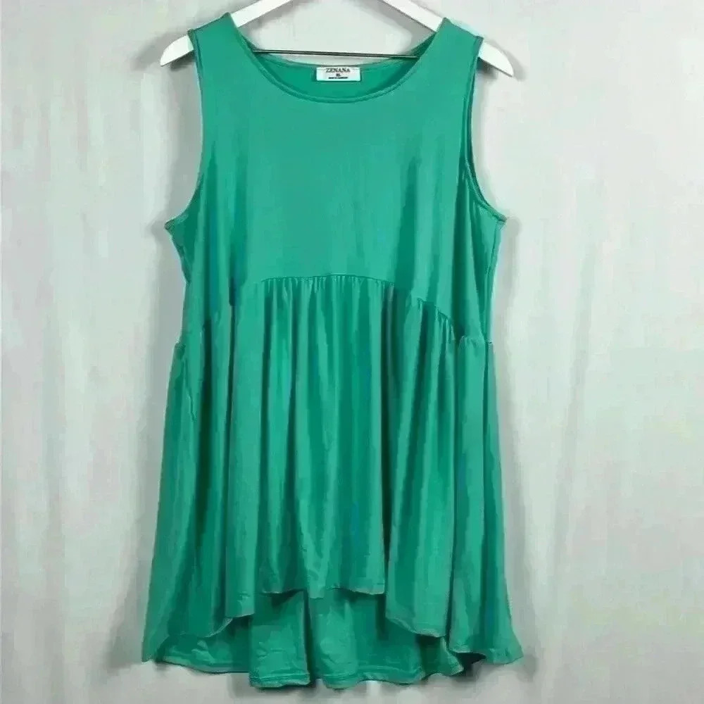 Zenana Women’s Green Tank Sundress Sleeveless Shift Style Flowy & Swingy XL